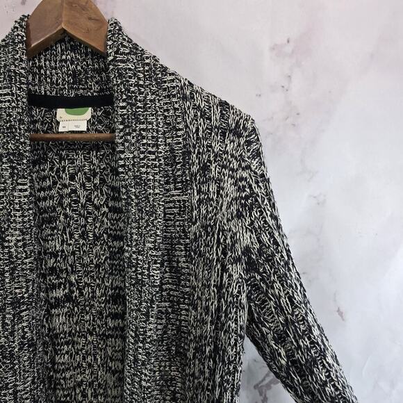 By Anthropologie Sweater Womens XS Black White Cardigan Marled Open Front - Picture 11 of 12